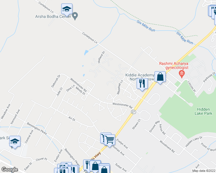 map of restaurants, bars, coffee shops, grocery stores, and more near 40 Sherborne Street in Franklin Township
