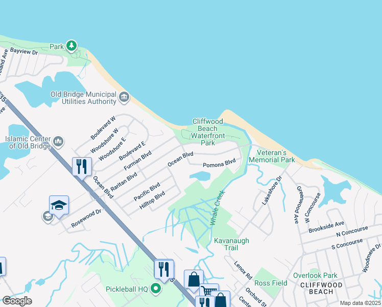 map of restaurants, bars, coffee shops, grocery stores, and more near 404 Ocean Boulevard in Keyport