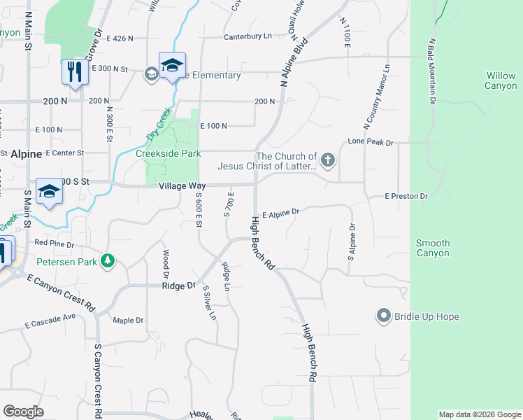 map of restaurants, bars, coffee shops, grocery stores, and more near 815 East Alpine Drive in Alpine