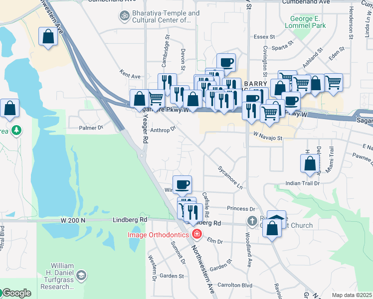 map of restaurants, bars, coffee shops, grocery stores, and more near 2204 Trace 22 in West Lafayette