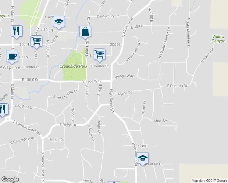 map of restaurants, bars, coffee shops, grocery stores, and more near 815 East Alpine Drive in Alpine