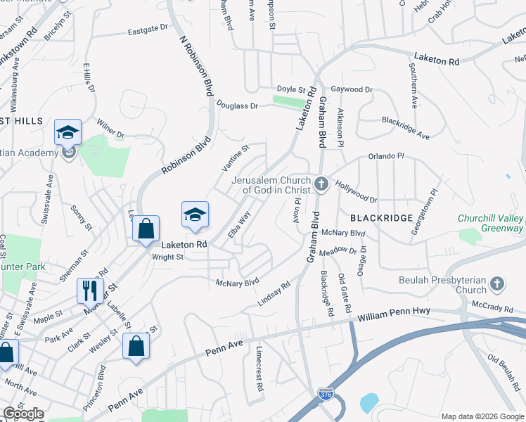 map of restaurants, bars, coffee shops, grocery stores, and more near 1515 Sylvan Terrace in Pittsburgh
