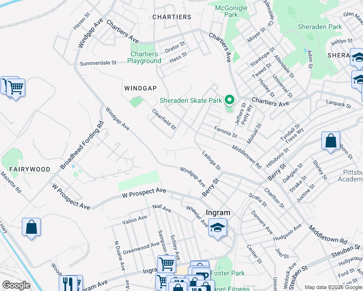 map of restaurants, bars, coffee shops, grocery stores, and more near 3330 Kathy Drive in Pittsburgh