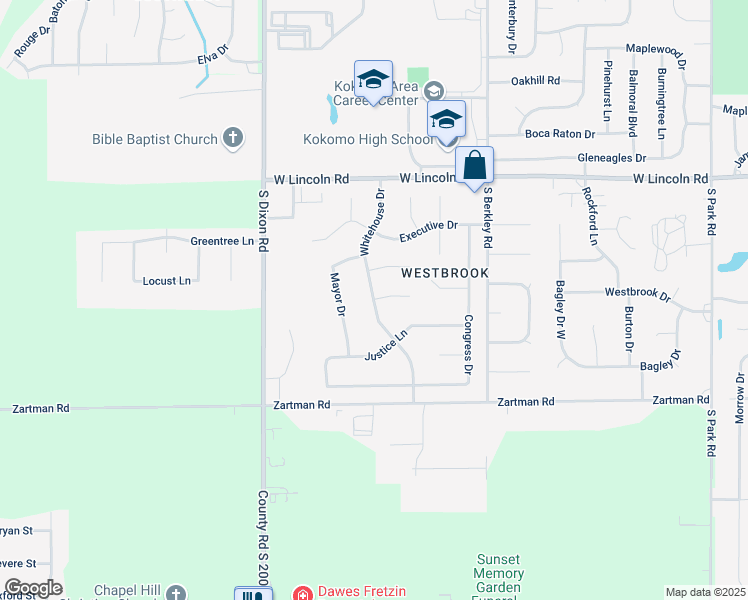 map of restaurants, bars, coffee shops, grocery stores, and more near 2920 Whitehouse Drive in Kokomo