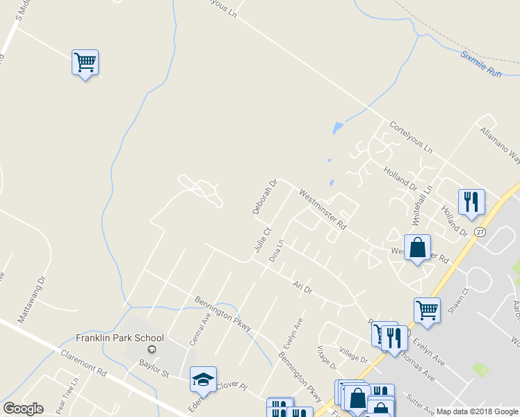 map of restaurants, bars, coffee shops, grocery stores, and more near 17 Deborah Drive in Franklin Township