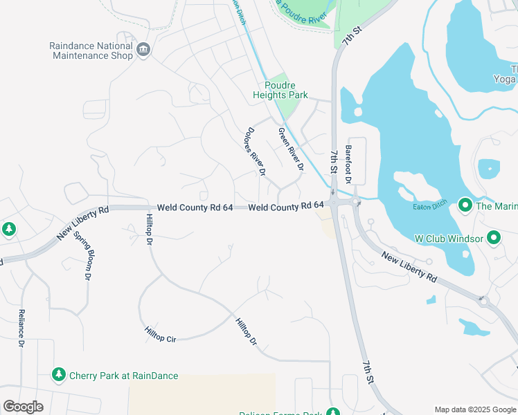 map of restaurants, bars, coffee shops, grocery stores, and more near County Road 64 in Windsor
