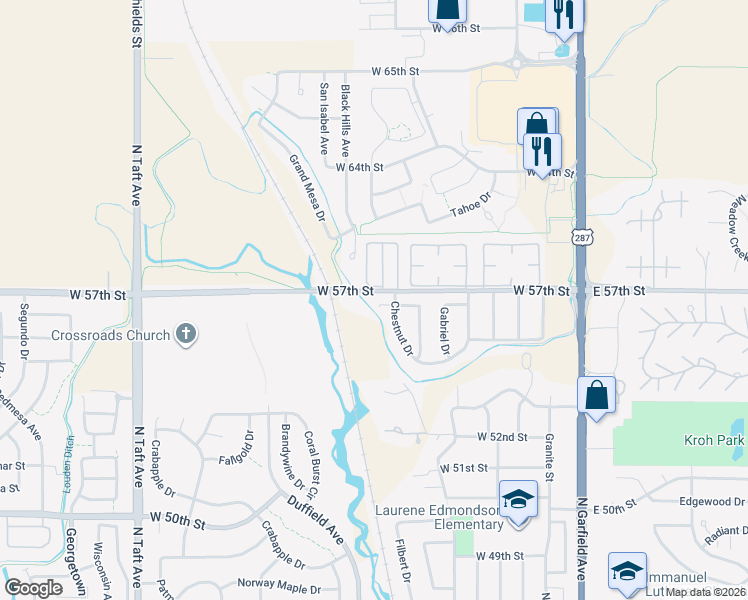 map of restaurants, bars, coffee shops, grocery stores, and more near 627 Heckle Court in Loveland