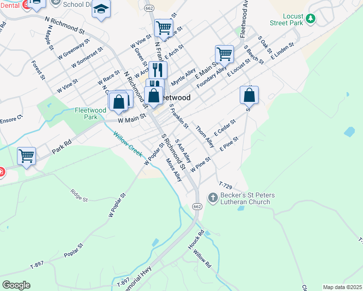 map of restaurants, bars, coffee shops, grocery stores, and more near 28 West Spruce Street in Fleetwood