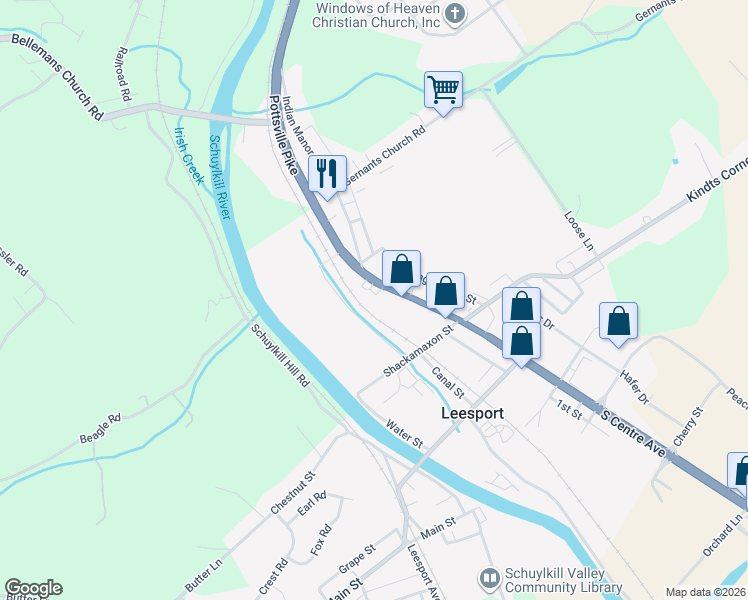 map of restaurants, bars, coffee shops, grocery stores, and more near 200R North Centre Avenue in Leesport