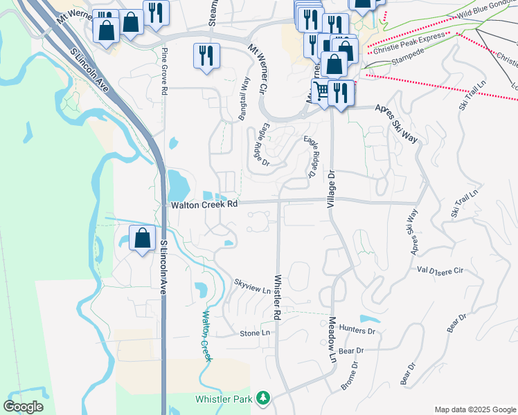 map of restaurants, bars, coffee shops, grocery stores, and more near 1402 Morgan Court in Steamboat Springs