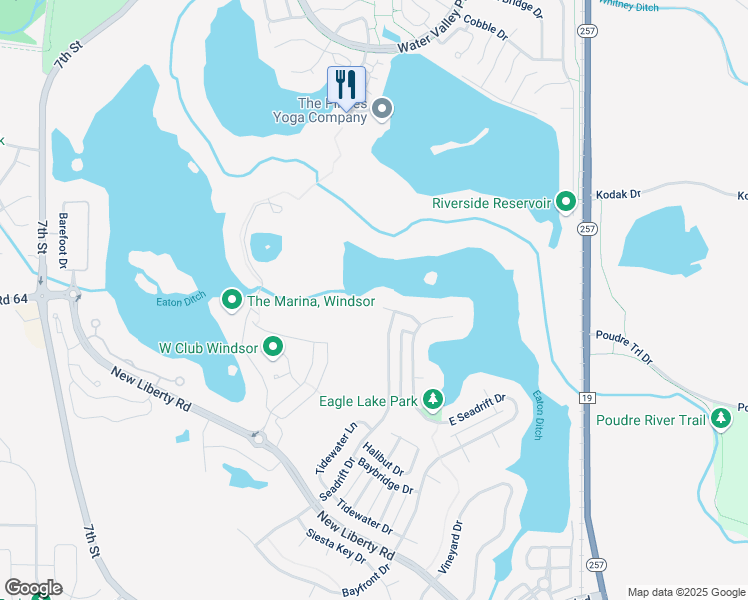 map of restaurants, bars, coffee shops, grocery stores, and more near 1848 Seadrift Drive in Windsor