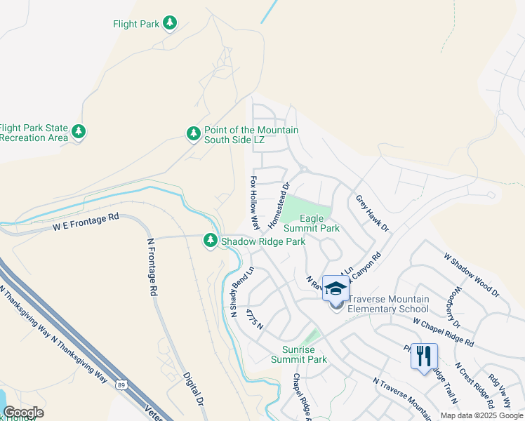 map of restaurants, bars, coffee shops, grocery stores, and more near 2862 West Silverbrook Court in Lehi