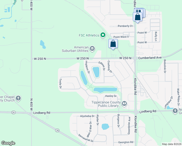 map of restaurants, bars, coffee shops, grocery stores, and more near 2334 Hopkins Drive in West Lafayette