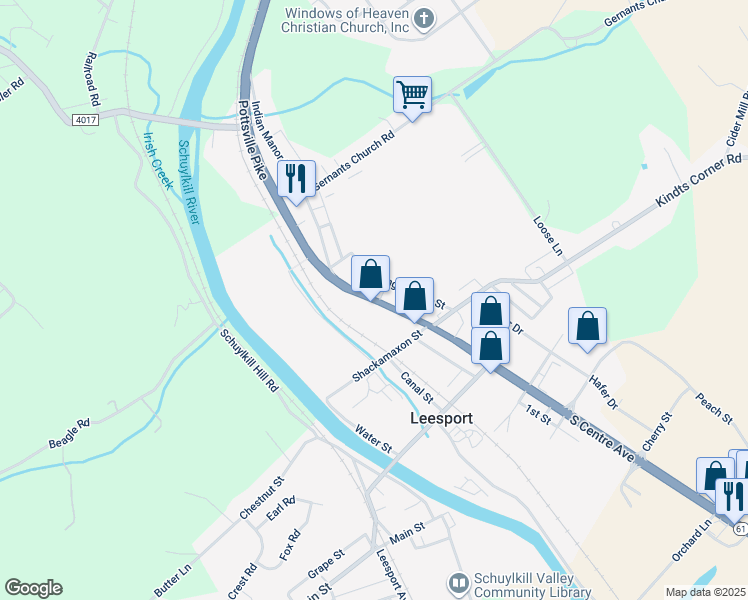map of restaurants, bars, coffee shops, grocery stores, and more near 151 North Centre Avenue in Leesport