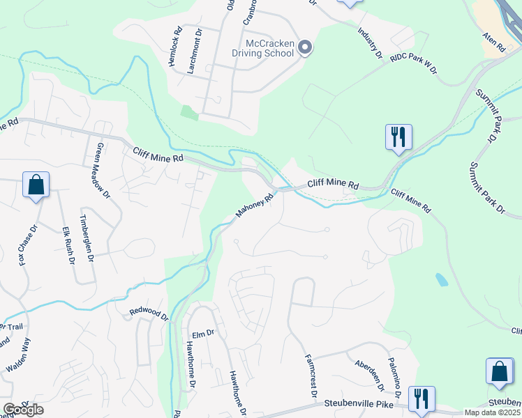 map of restaurants, bars, coffee shops, grocery stores, and more near 288 Mahoney Road in Coraopolis