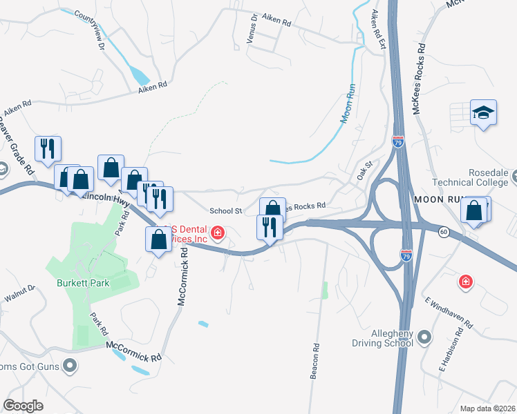 map of restaurants, bars, coffee shops, grocery stores, and more near 2350 McKees Rocks Road in McKees Rocks