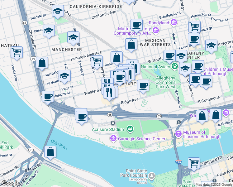 map of restaurants, bars, coffee shops, grocery stores, and more near 930 North Lincoln Avenue in Pittsburgh