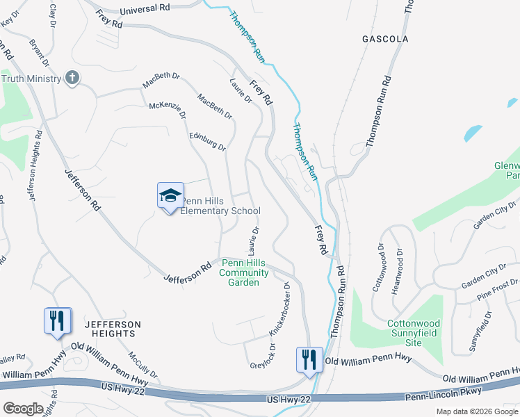 map of restaurants, bars, coffee shops, grocery stores, and more near 149 Laurie Drive in Pittsburgh