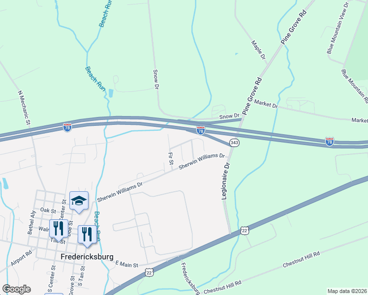 map of restaurants, bars, coffee shops, grocery stores, and more near 5 Pine Street in Fredericksburg