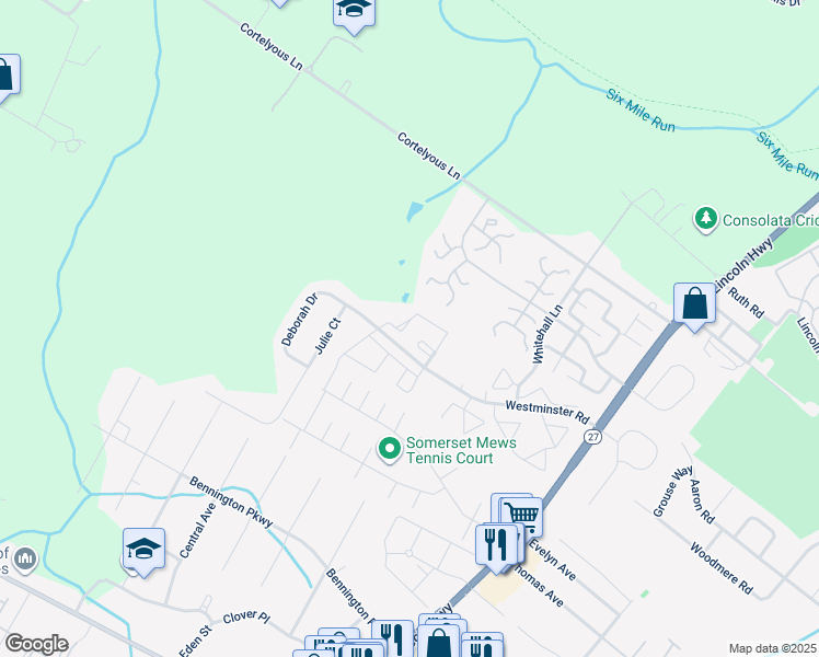 map of restaurants, bars, coffee shops, grocery stores, and more near 5 Ashley Court in Franklin Township