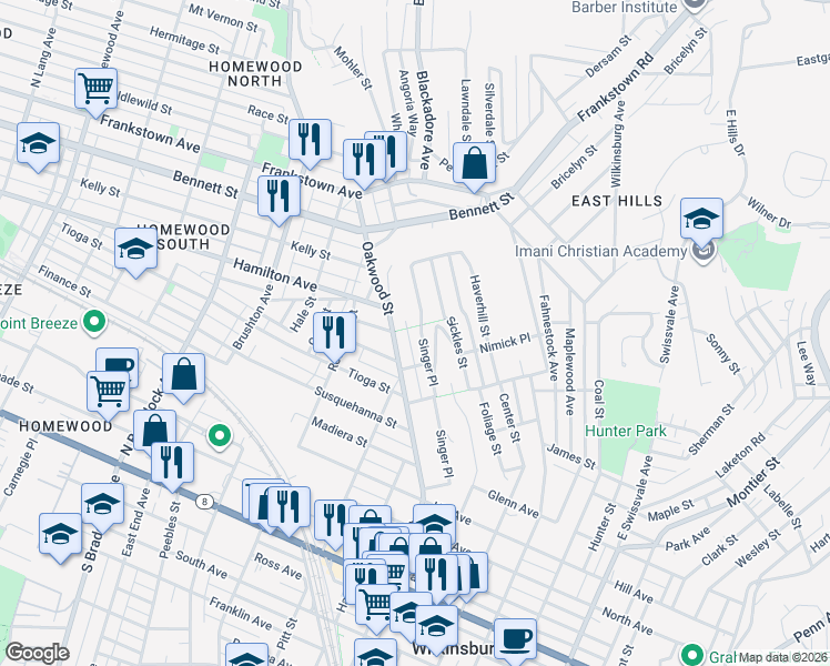 map of restaurants, bars, coffee shops, grocery stores, and more near 560 Oakwood Street in Pittsburgh