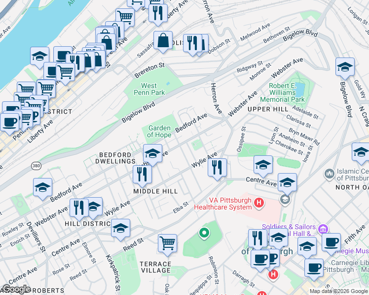map of restaurants, bars, coffee shops, grocery stores, and more near 623 Hollace Street in Pittsburgh