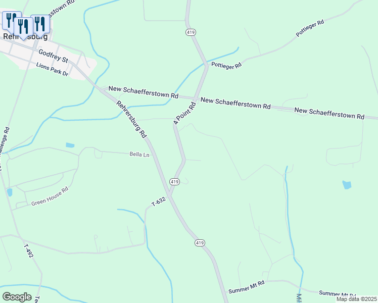 map of restaurants, bars, coffee shops, grocery stores, and more near 5027 4 Point Road in Bernville