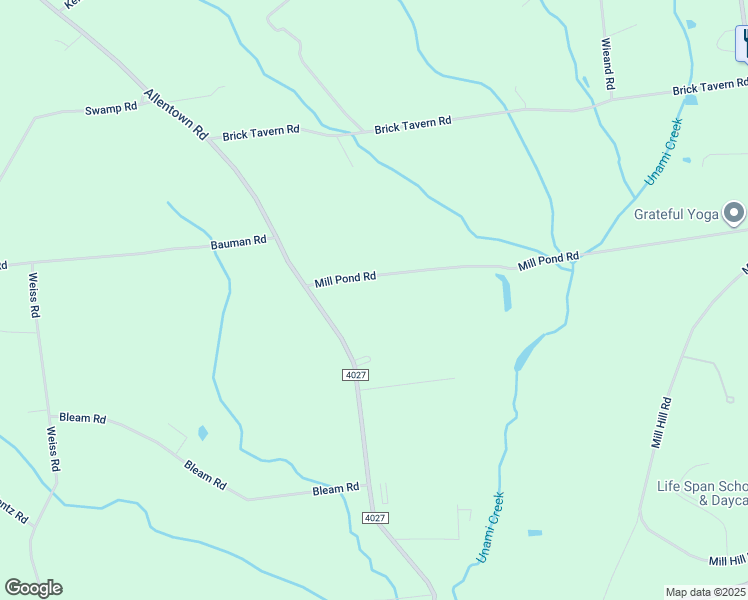 map of restaurants, bars, coffee shops, grocery stores, and more near 2155 Mill Pond Road in Quakertown