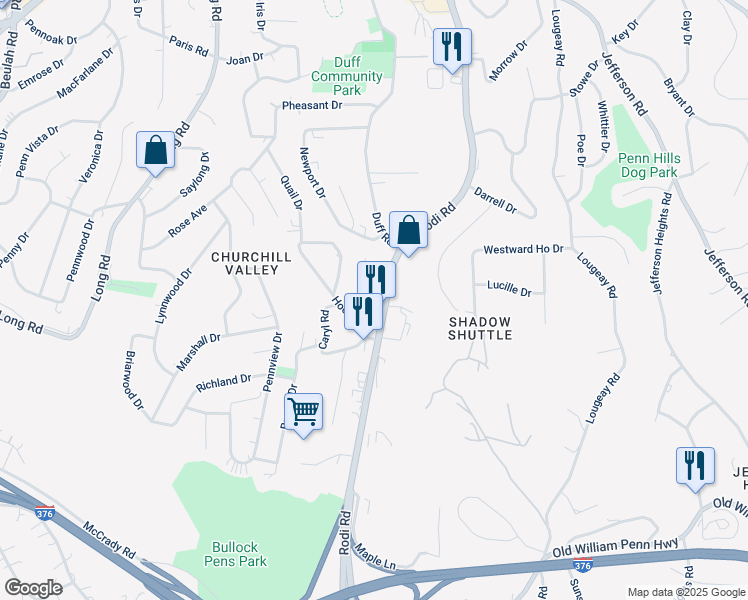 map of restaurants, bars, coffee shops, grocery stores, and more near 540 Rodi Road in Pittsburgh
