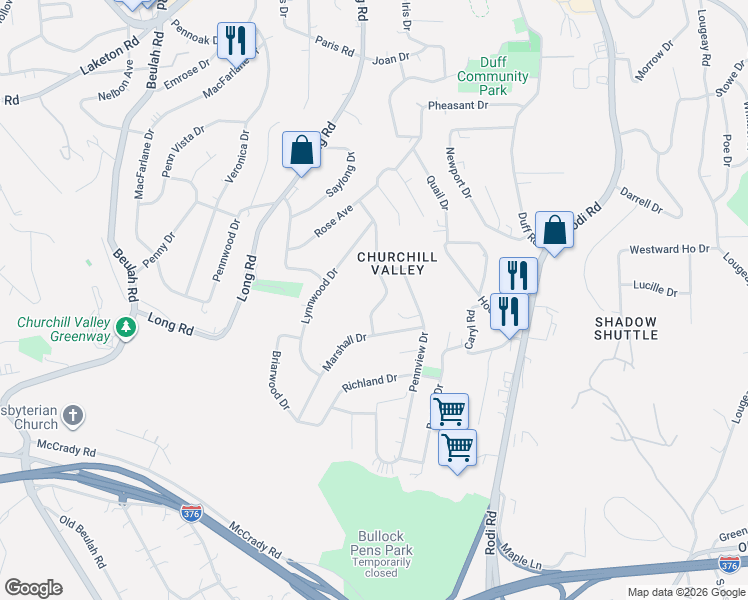 map of restaurants, bars, coffee shops, grocery stores, and more near 341 Marose Drive in Pittsburgh