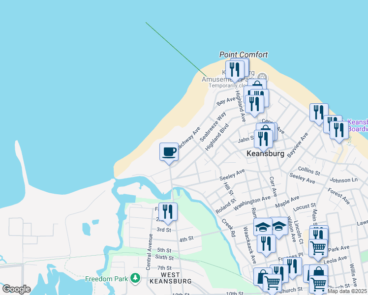 map of restaurants, bars, coffee shops, grocery stores, and more near 544 Beachway Avenue in Keansburg
