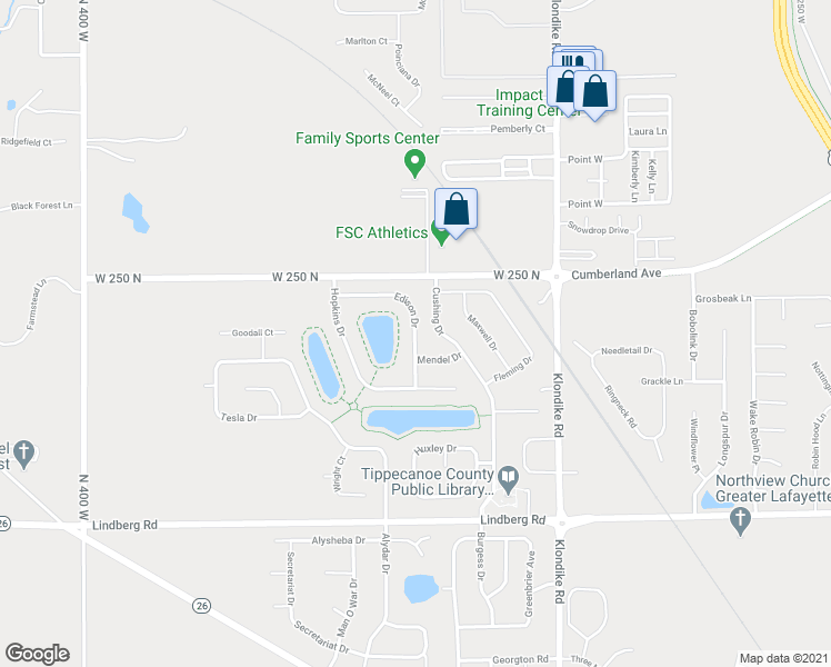 map of restaurants, bars, coffee shops, grocery stores, and more near 2367 Edison Drive in West Lafayette