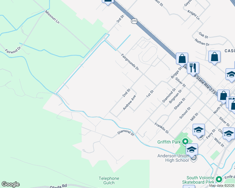 map of restaurants, bars, coffee shops, grocery stores, and more near 1468 2nd Street in Anderson