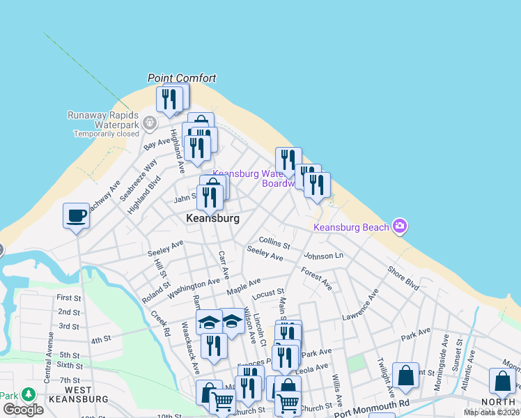 map of restaurants, bars, coffee shops, grocery stores, and more near 61 Pine View Avenue in Keansburg