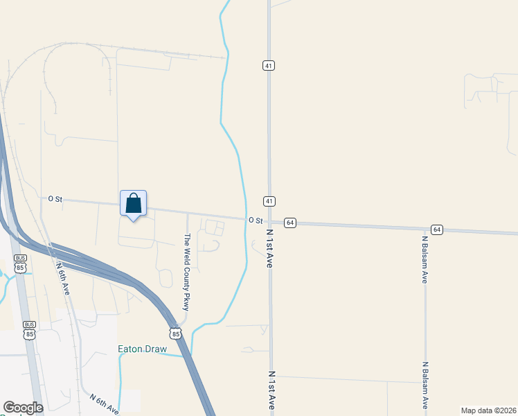 map of restaurants, bars, coffee shops, grocery stores, and more near 31091 County Road 41 in Greeley