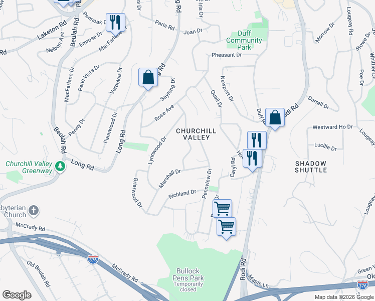 map of restaurants, bars, coffee shops, grocery stores, and more near 341 Marose Drive in Pittsburgh