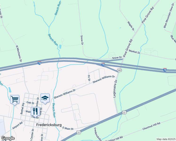 map of restaurants, bars, coffee shops, grocery stores, and more near 12 Fir Street in Fredericksburg