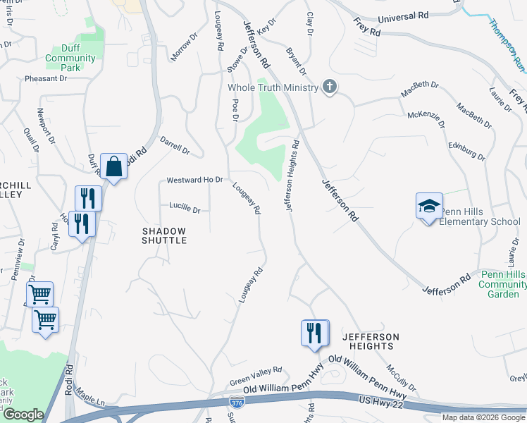 map of restaurants, bars, coffee shops, grocery stores, and more near 153 Windsor Drive in Pittsburgh