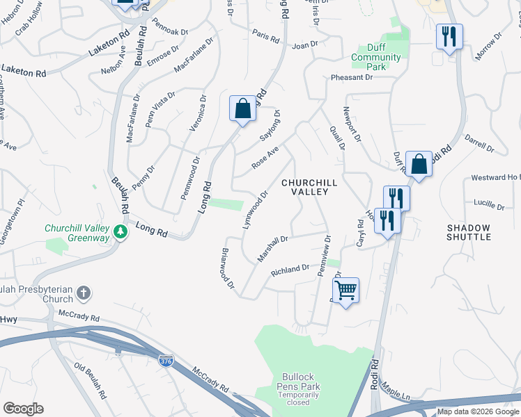 map of restaurants, bars, coffee shops, grocery stores, and more near 189 Rosewood Drive in Pittsburgh
