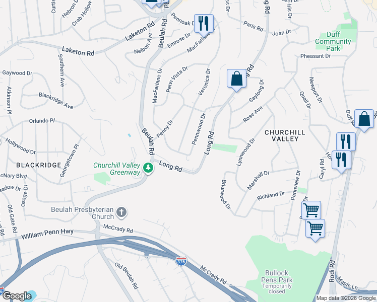 map of restaurants, bars, coffee shops, grocery stores, and more near 818 Pennwood Drive in Pittsburgh
