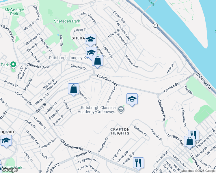 map of restaurants, bars, coffee shops, grocery stores, and more near 701 Municipal Street in Pittsburgh
