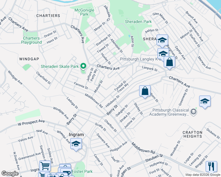map of restaurants, bars, coffee shops, grocery stores, and more near 3000 Fadette Street in Pittsburgh