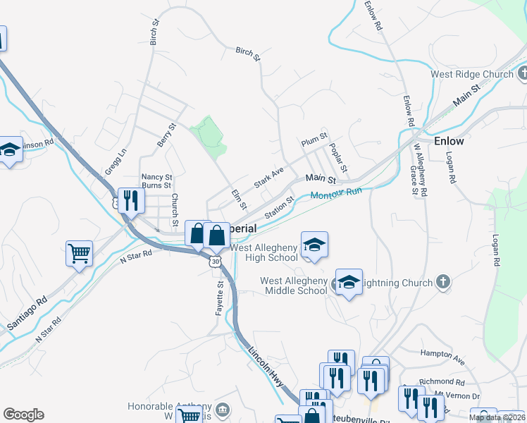 map of restaurants, bars, coffee shops, grocery stores, and more near 353 Main Street in Imperial