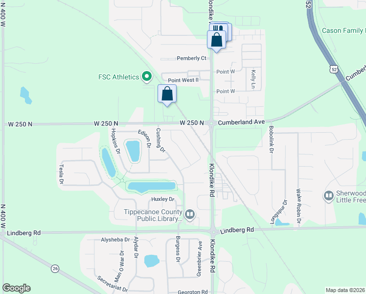 map of restaurants, bars, coffee shops, grocery stores, and more near 2427 Fleming Drive in West Lafayette
