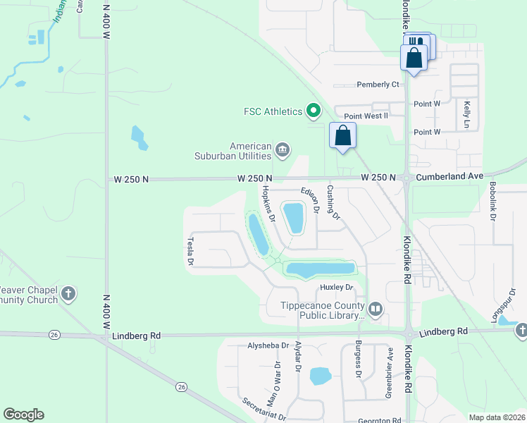 map of restaurants, bars, coffee shops, grocery stores, and more near 3419 Edison Drive in West Lafayette