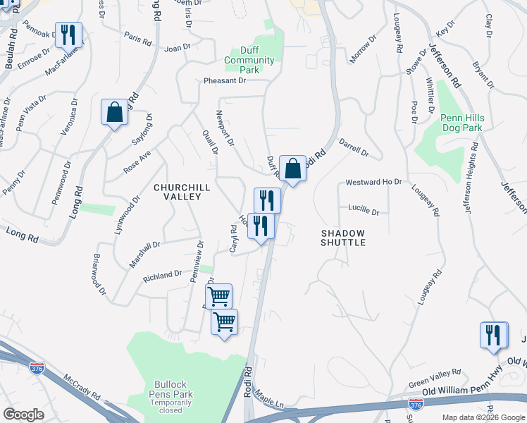 map of restaurants, bars, coffee shops, grocery stores, and more near 511 Crocus Avenue in Pittsburgh