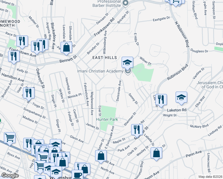 map of restaurants, bars, coffee shops, grocery stores, and more near 131 Crestline Place in Pittsburgh