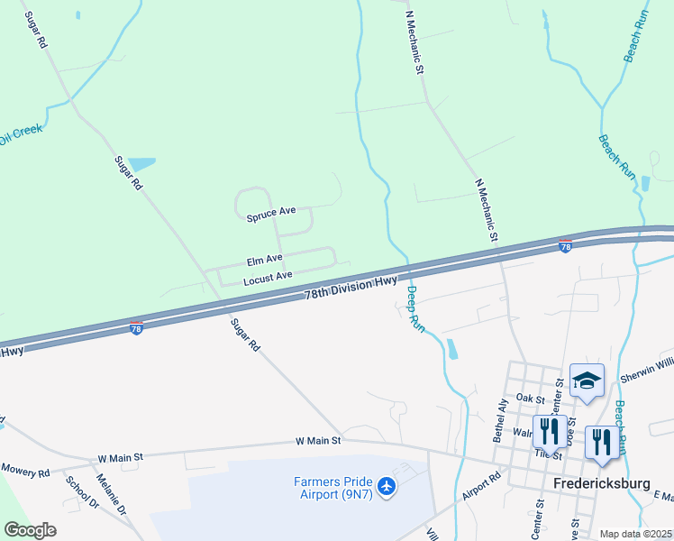map of restaurants, bars, coffee shops, grocery stores, and more near 110 Locust Avenue in Fredericksburg