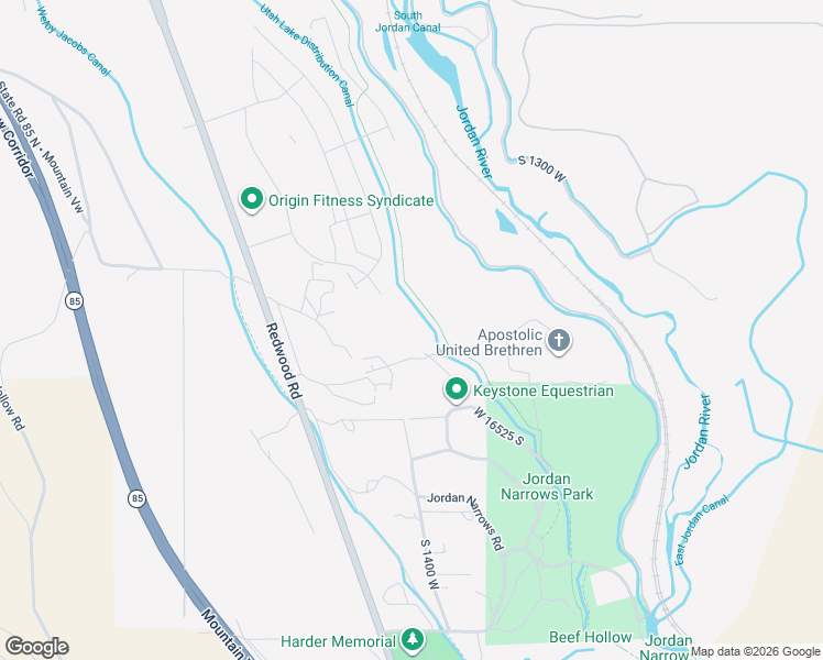 map of restaurants, bars, coffee shops, grocery stores, and more near Utah Lake Distribution Canal Trail in Bluffdale