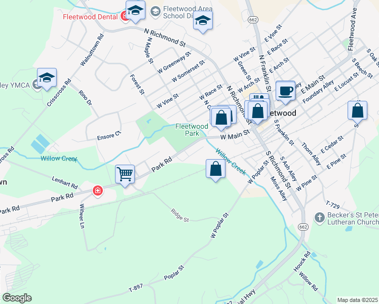 map of restaurants, bars, coffee shops, grocery stores, and more near 310 West Main Street in Fleetwood